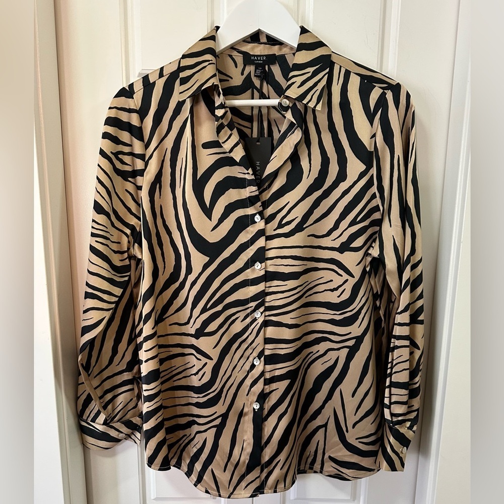 Haver London Animal Print Satin Blouse | Size Small